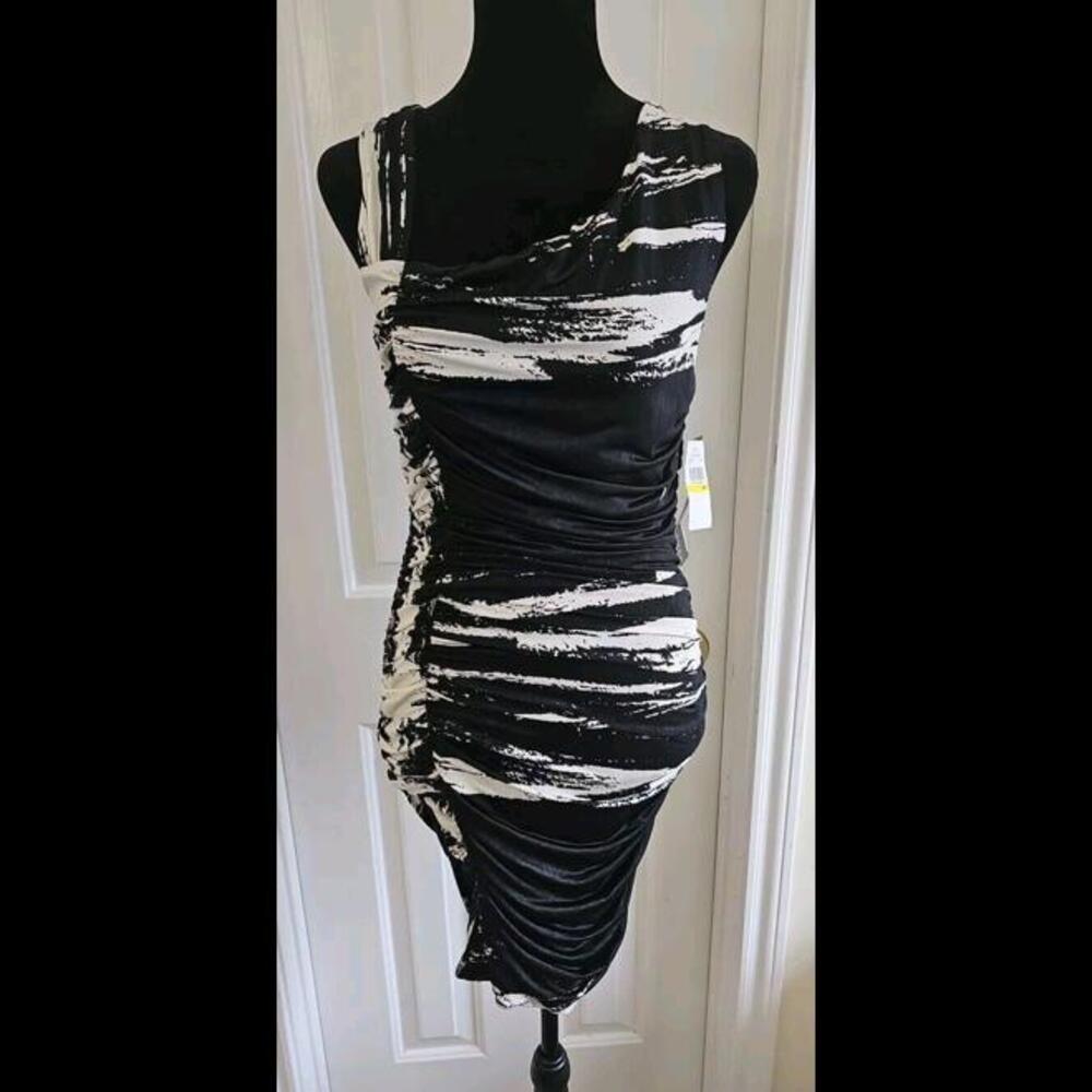 Roulette Dress Black‎ And White Scrunched Bodycon Dress Size M